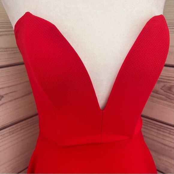 Lulus Red Strapless Deep V Neckline Fit & Flare Dress - Picture 3 of 10